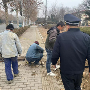 違規(guī)挖掘人行道不可取，開發(fā)區(qū)中隊黨支部依法查處
